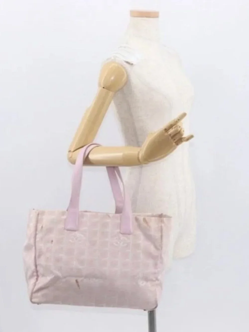 CHANEL New Travel line Tote Bag Nylon Pink Gold CC Auth BA9530
